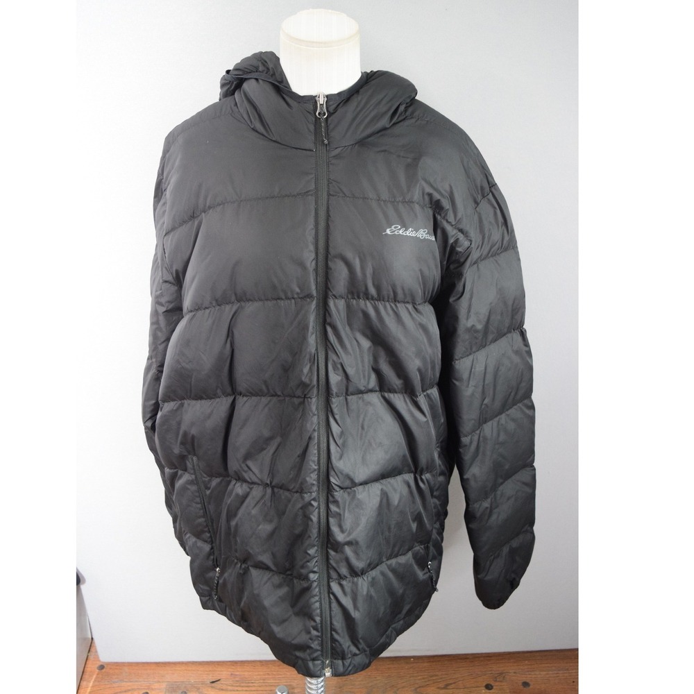 Eddie Bauer Down Jacket XXL Black Wide Channel Hooded Puffer Mens Winter Coat